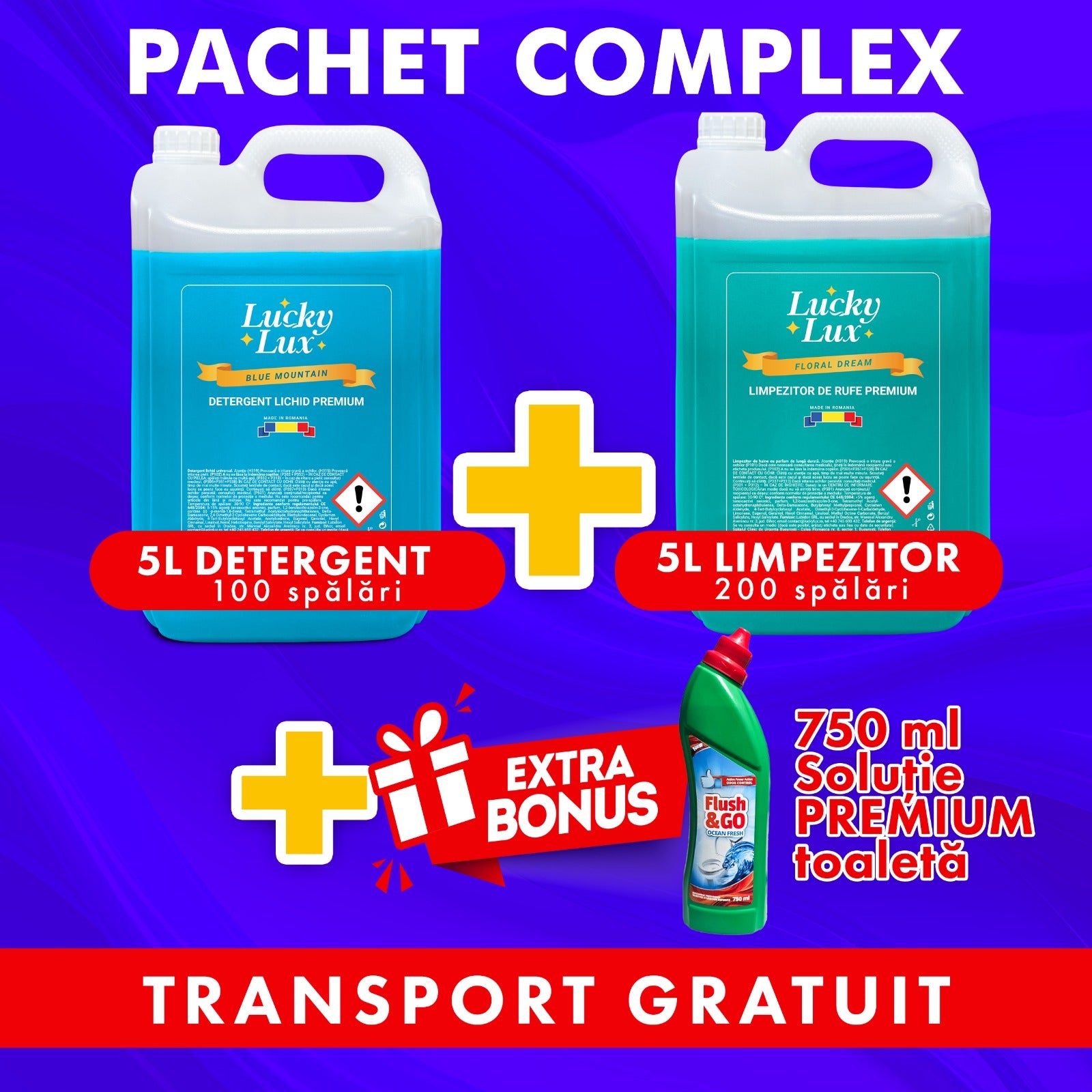 Pachet COMPLEX 5L Detergent + 5L Limpezitor + Bonus Gratuit - Flush&GO!