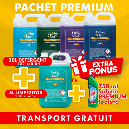 Pachet PREMIUM 4x5L Detergent + 1x5L Limpezitor + Bonus Gratuit - Flush&GO!